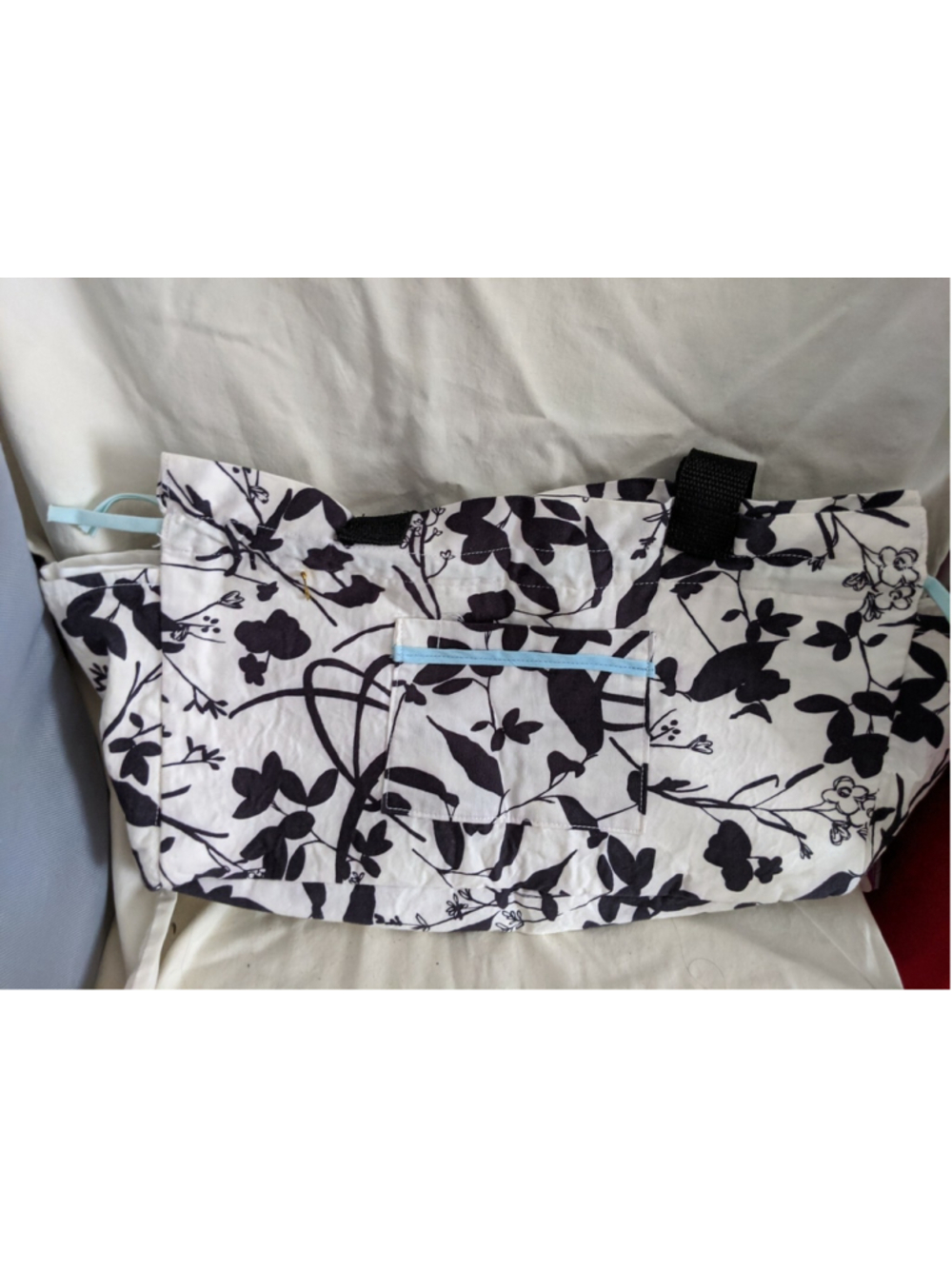 Black And White Flowered Purse with blue accent